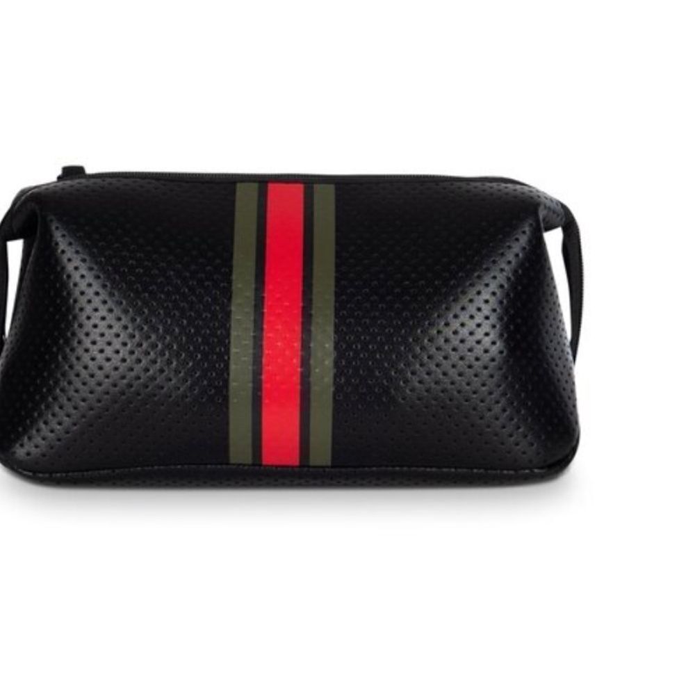 Black Coated Neoprene Travel Case - Large Cosmetic Case - Washable - Zipper